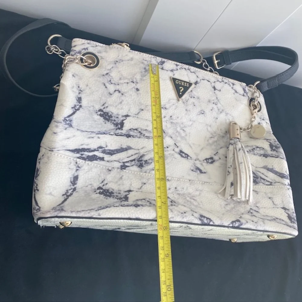 GUESS White Faux-Leather Marble Shoulder Bag - Picture 9 of 10